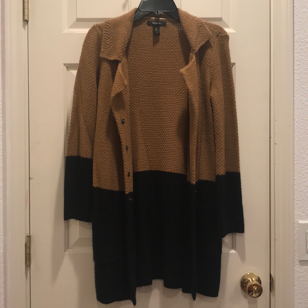 Brown and black color block cardigan
